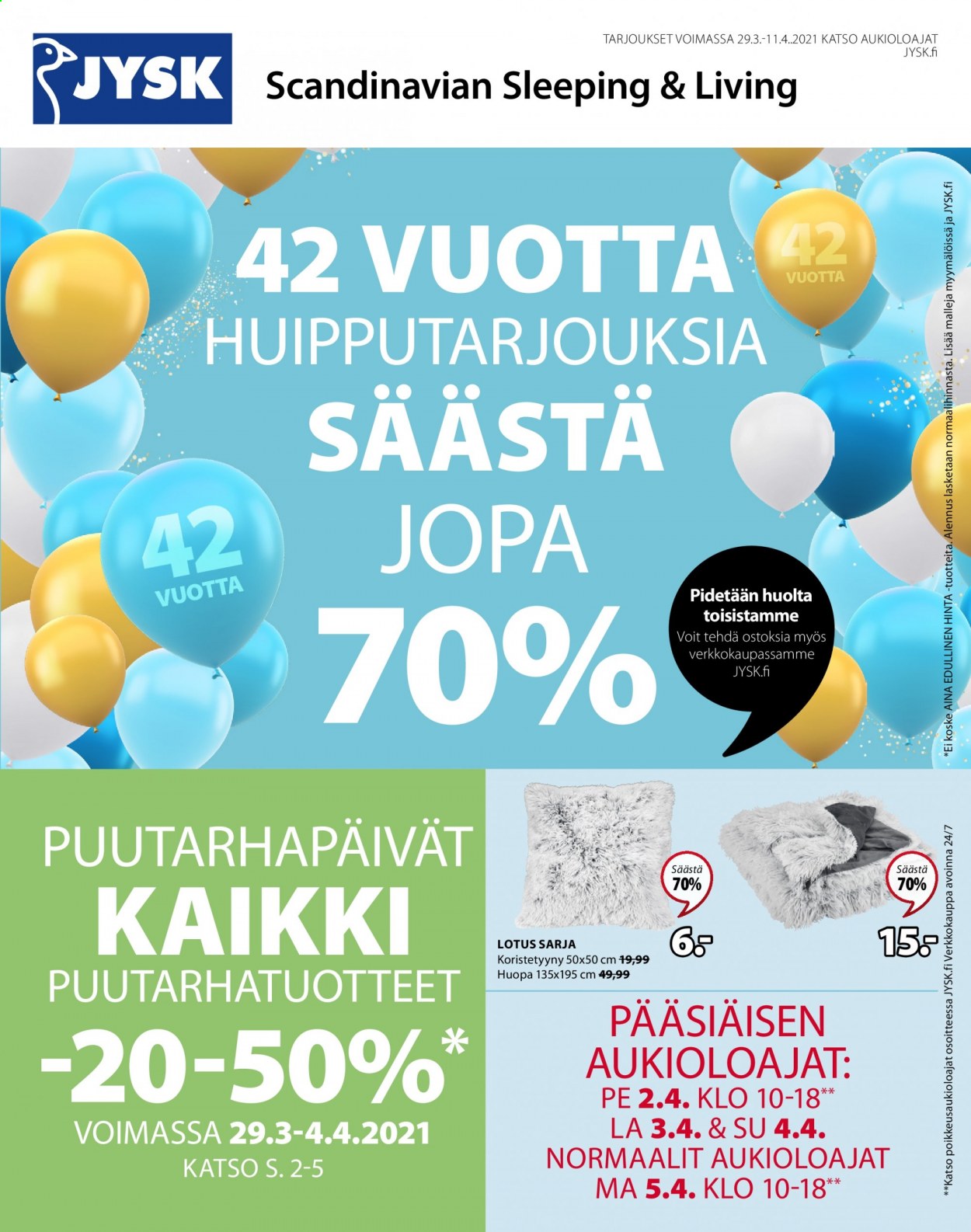 JYSK tarjoukset - 29.03.2021 - 11.04.2021. Sivu 1