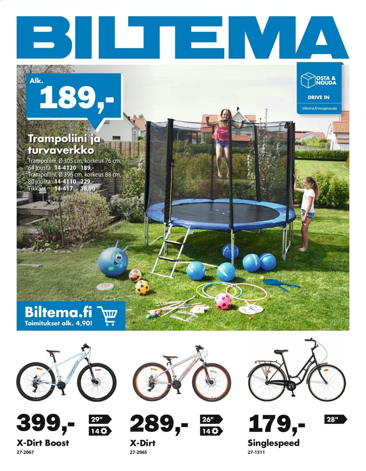 thumbnail - Biltema tarjoukset  - 31.03.2021 - 04.04.2021 - Tarjoustuotteet - trampoliini, tikkaat. Sivu 1.