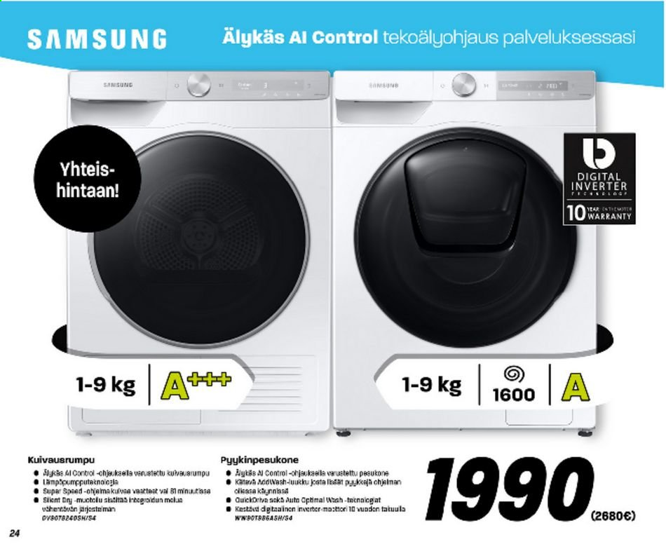 thumbnail - Veikon Kone tarjoukset  - 05.04.2021 - 11.04.2021 - Tarjoustuotteet - Samsung, pyykinpesukone, kuivausrumpu. Sivu 24.