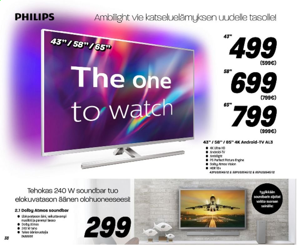 thumbnail - Veikon Kone tarjoukset  - 05.04.2021 - 11.04.2021 - Tarjoustuotteet - Philips, TV, Ultra HD, soundbar. Sivu 38.