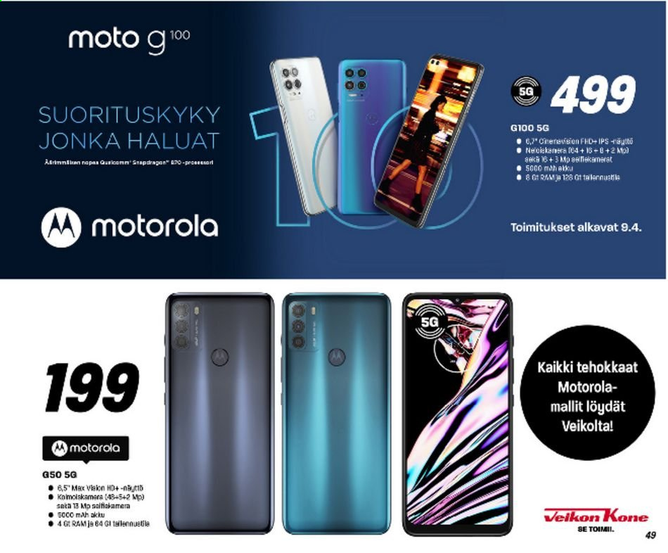 thumbnail - Veikon Kone tarjoukset  - 05.04.2021 - 11.04.2021 - Tarjoustuotteet - Motorola. Sivu 49.