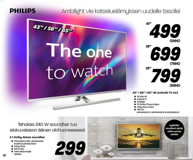thumbnail - Veikon Kone tarjoukset  - 12.04.2021 - 18.04.2021 - Tarjoustuotteet - Philips, TV, Ultra HD, soundbar. Sivu 38.