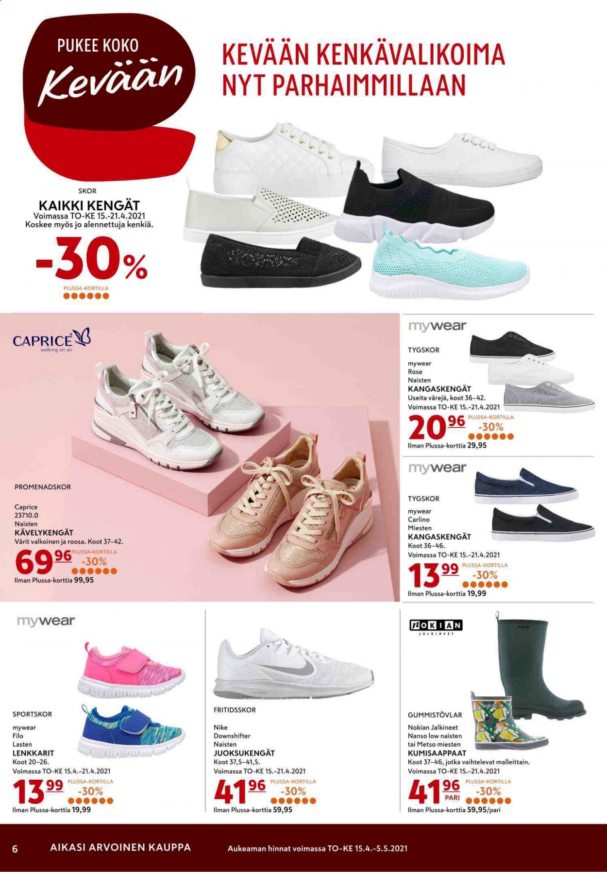 thumbnail - K-citymarket tarjoukset  - 15.04.2021 - 18.04.2021 - Tarjoustuotteet - Nike, naisten juoksukengät, juoksukengät. Sivu 6.