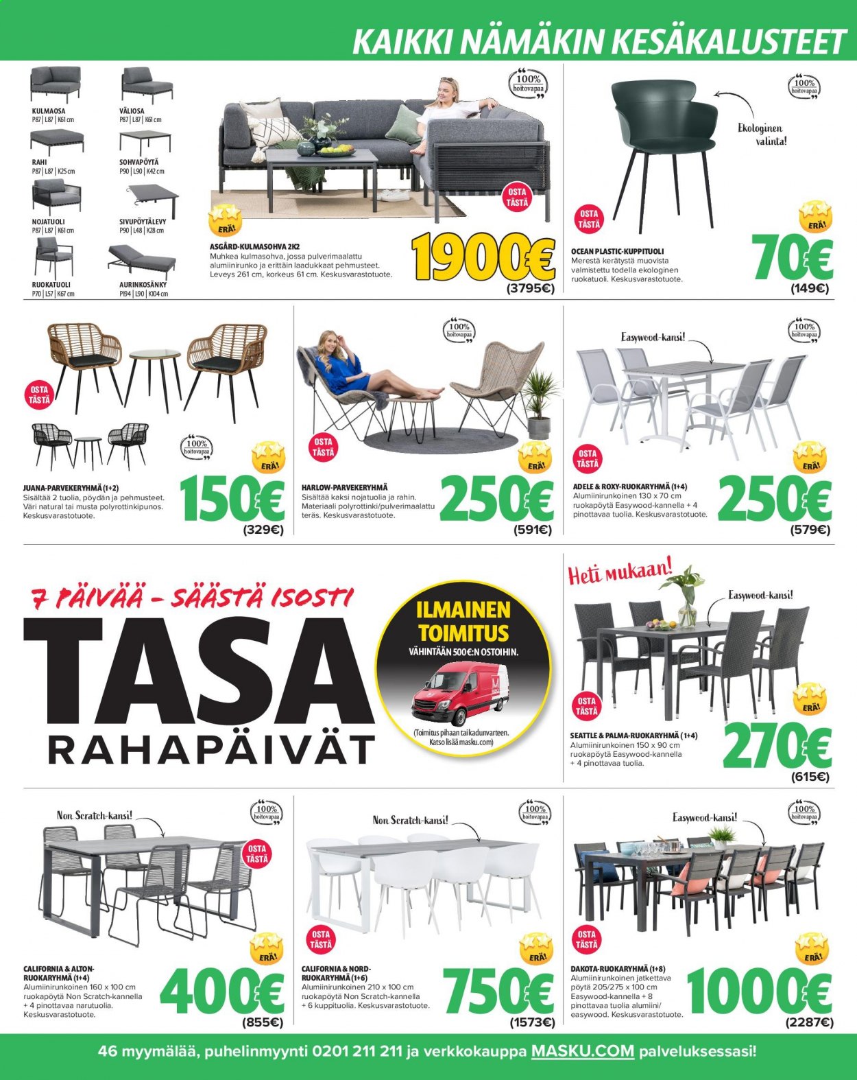 thumbnail - MASKU tarjoukset  - 01.05.2021 - 10.05.2021 - Tarjoustuotteet - kulmasohva, sohva, nojatuoli, pöytä, ruokapöytä, ruokaryhmä, tuoli. Sivu 2.