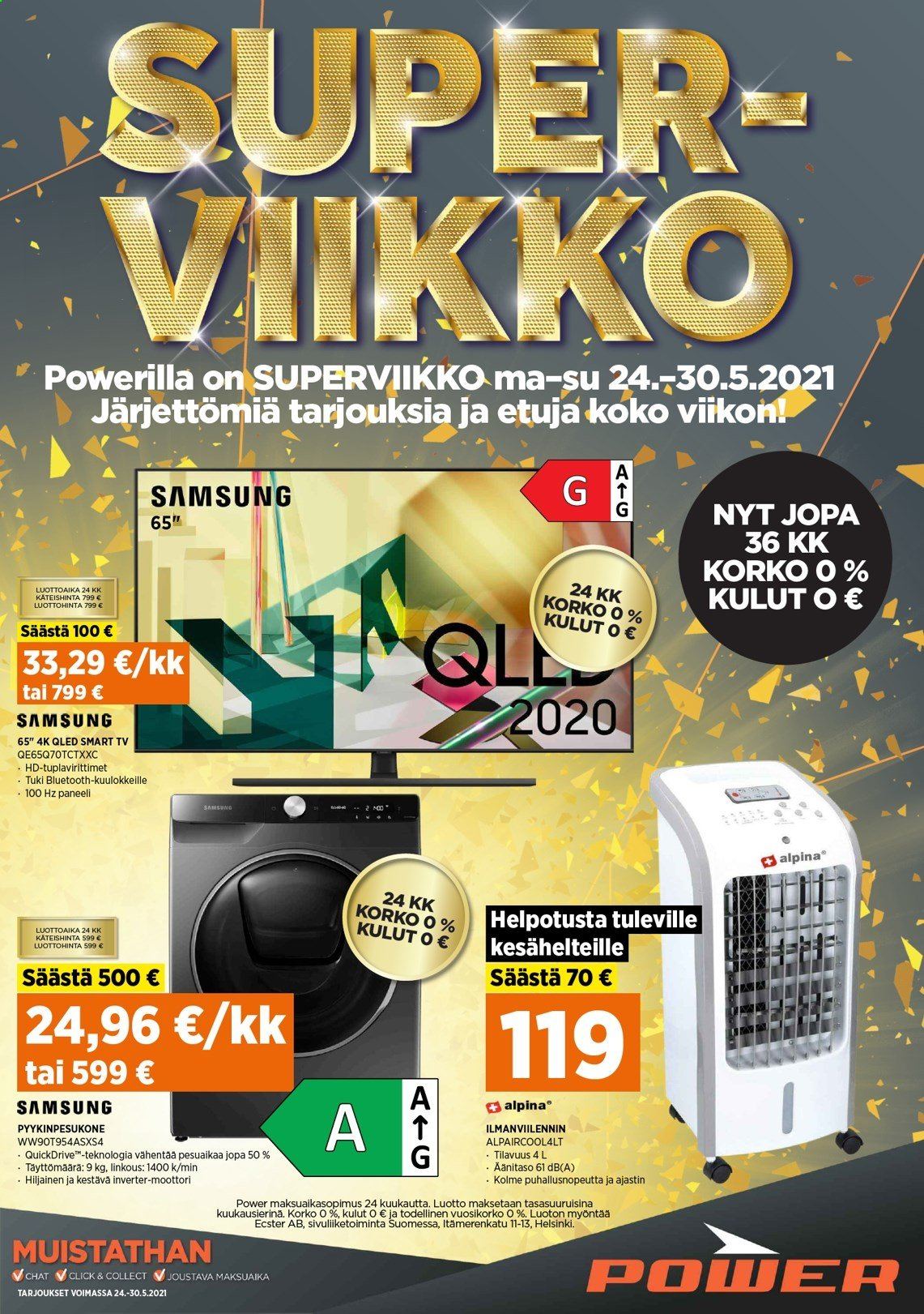 thumbnail - Power tarjoukset  - 24.05.2021 - 30.05.2021 - Tarjoustuotteet - Samsung, QLED TV, Smart TV, TV, pyykinpesukone, Alpina. Sivu 1.