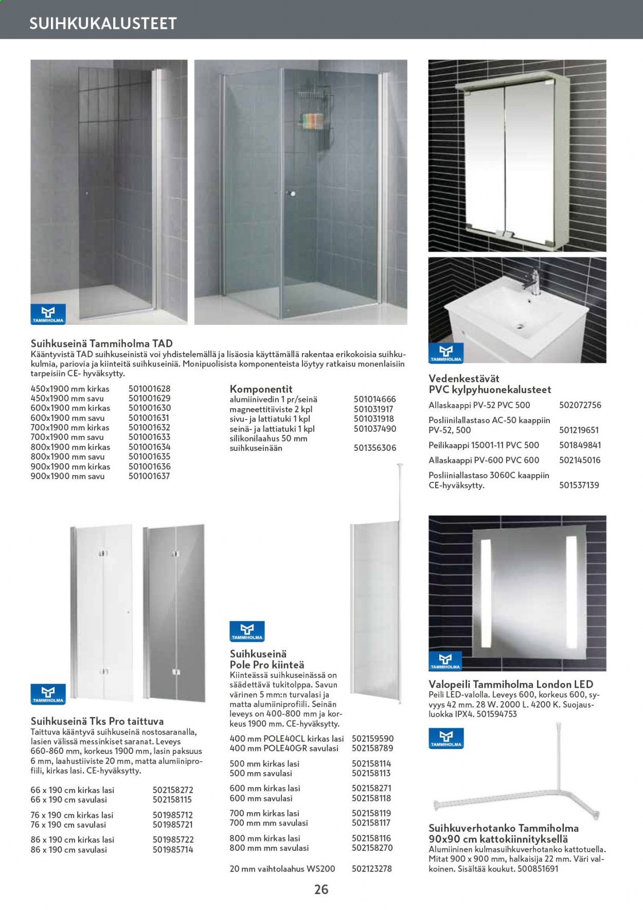 thumbnail - K-Rauta tarjoukset  - Tarjoustuotteet - allaskaappi, peili, peilikaappi, suihkuseinä. Sivu 26.