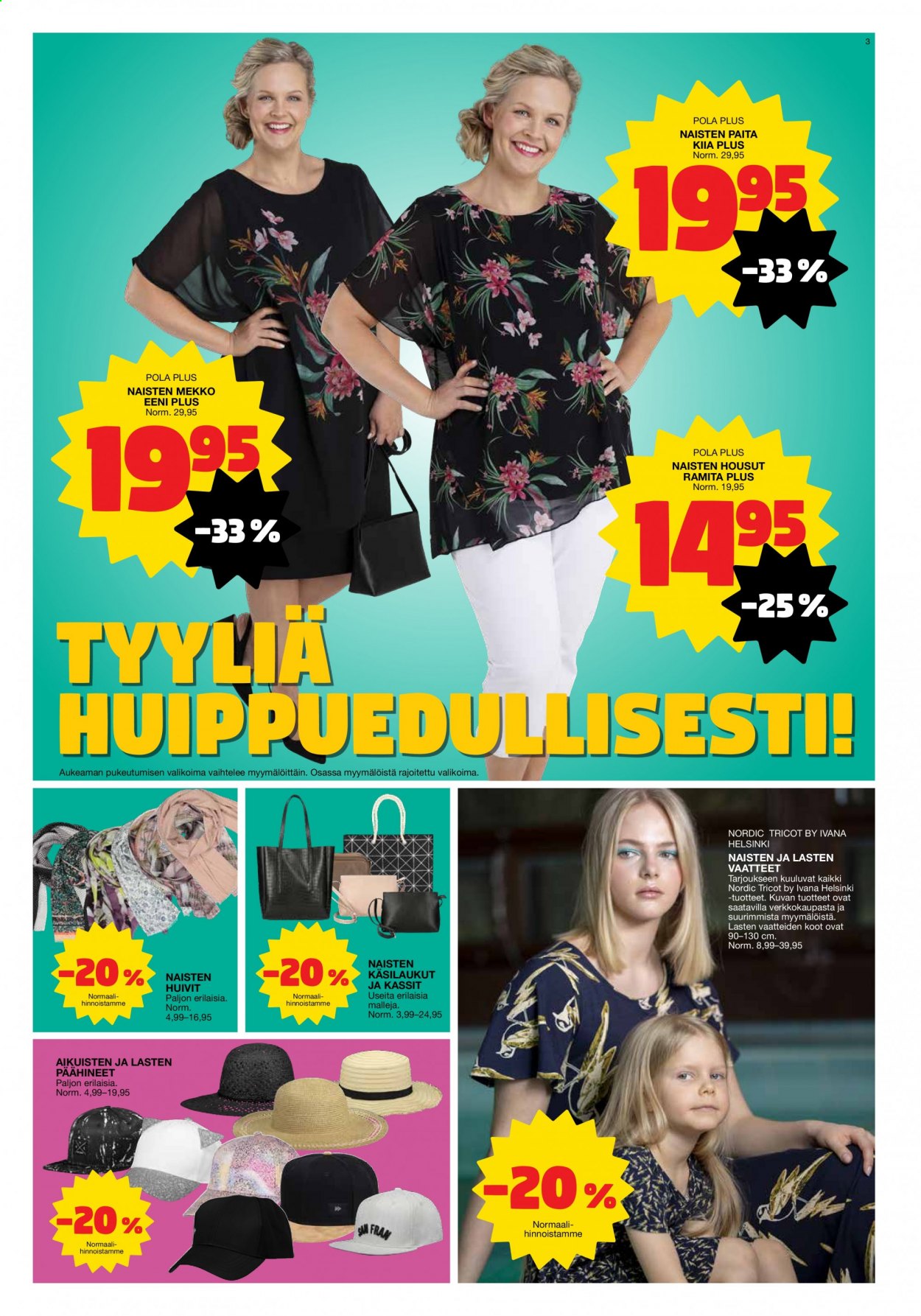 thumbnail - Tokmanni tarjoukset  - 31.05.2021 - 06.06.2021 - Tarjoustuotteet - Nordic Tricot, housut, mekko, paita, Pola, päähineet. Sivu 3.