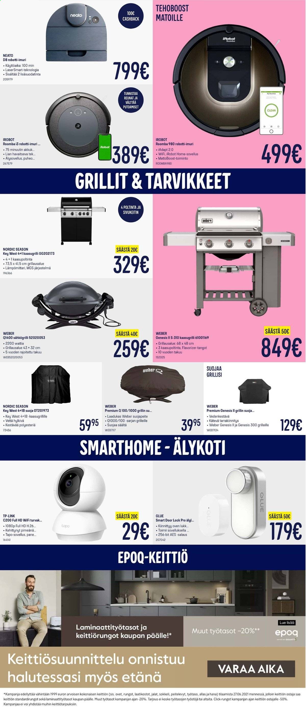 thumbnail - Gigantti tarjoukset  - 07.06.2021 - 13.06.2021 - Tarjoustuotteet - iRobot, robotti-imuri, Roomba, imuri, sähkögrilli, työtaso. Sivu 21.