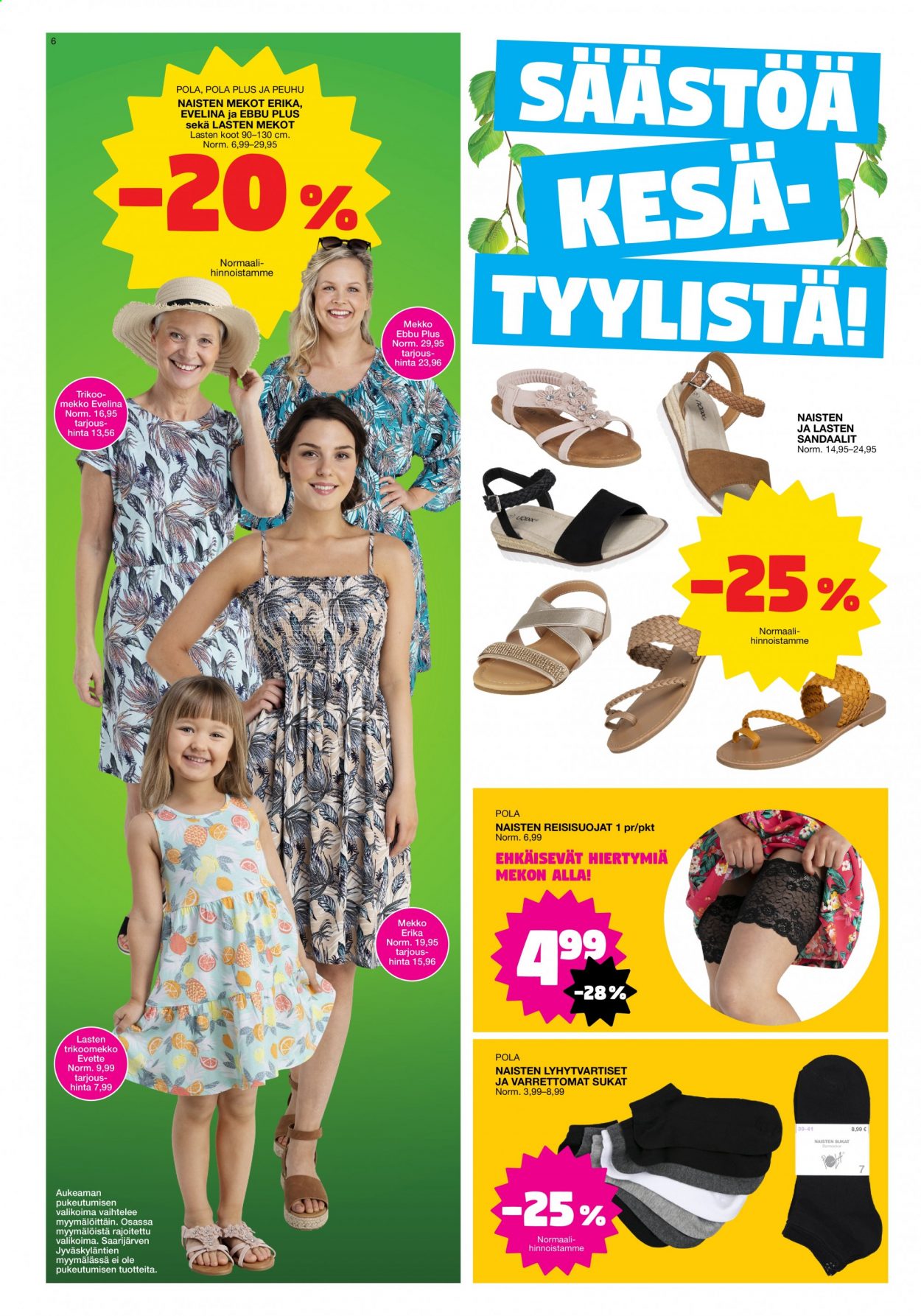 thumbnail - Tokmanni tarjoukset  - 14.06.2021 - 20.06.2021 - Tarjoustuotteet - mekko, Pola, sukat, lasten sandaalit. Sivu 6.