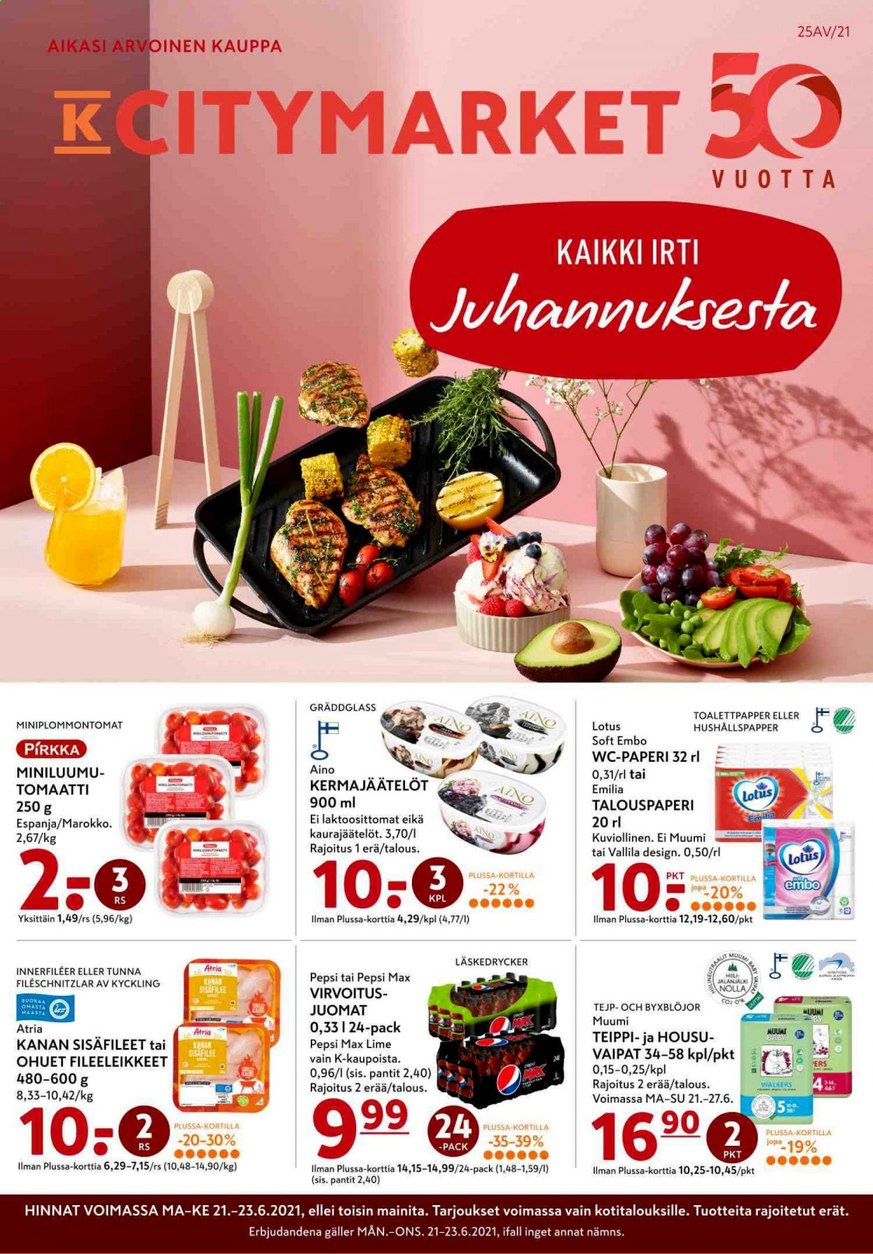 K-citymarket tarjoukset - 21.06.2021 - 23.06.2021. Sivu 1