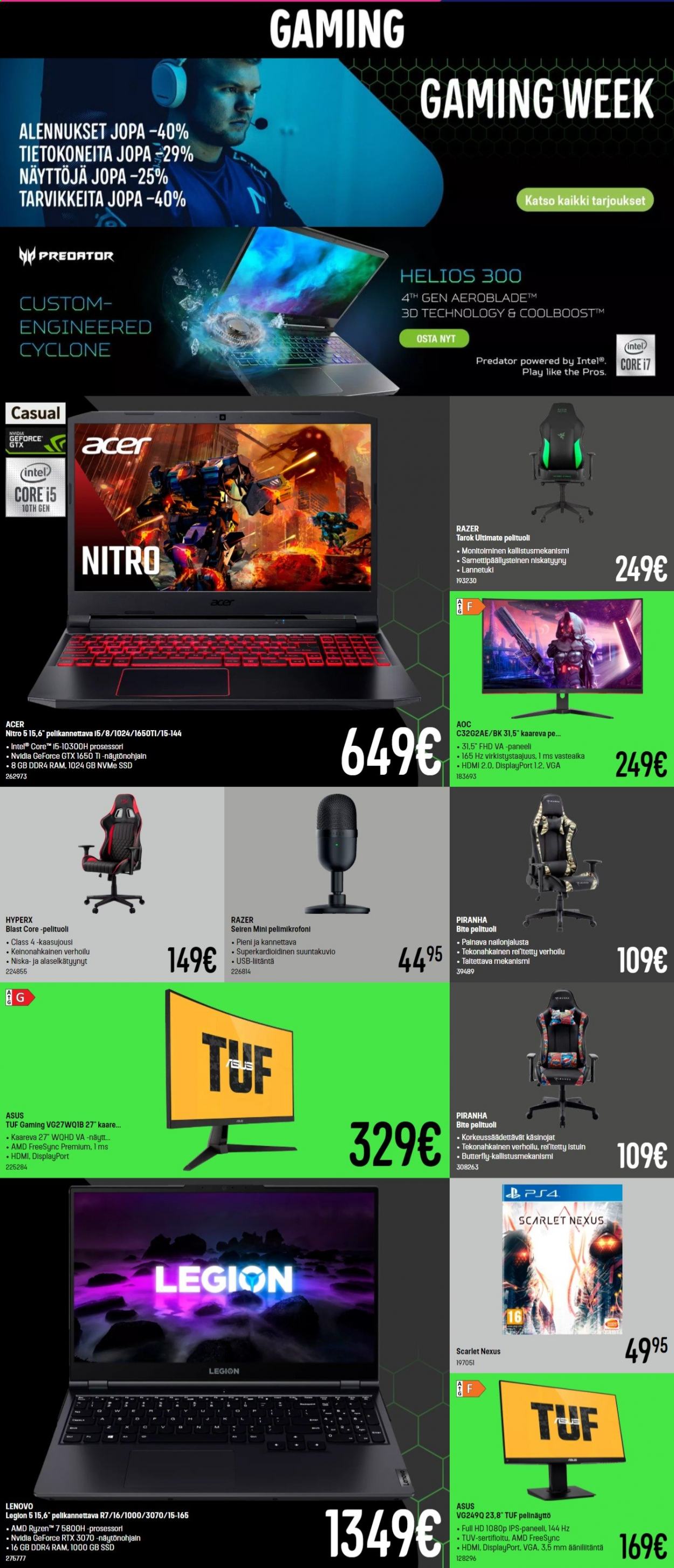 thumbnail - Gigantti tarjoukset  - 21.06.2021 - 27.06.2021 - Tarjoustuotteet - Asus, Acer, pelikannettava, HyperX, Intel, Razer, pelinäyttö, PS4. Sivu 2.