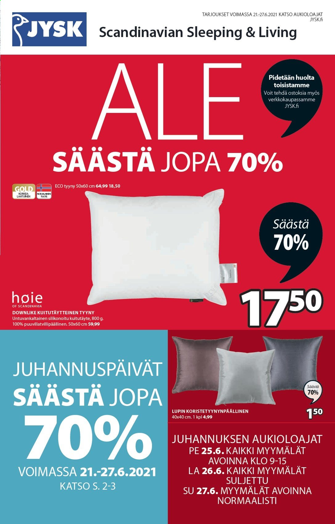 JYSK tarjoukset - 21.06.2021 - 27.06.2021. Sivu 1