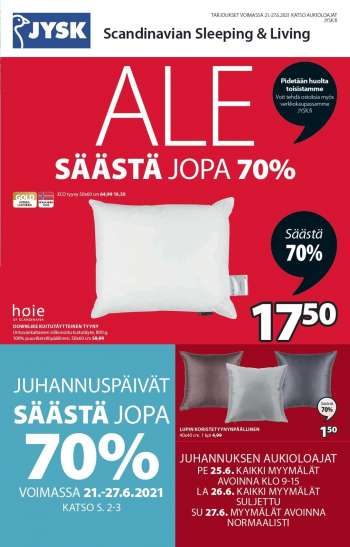 JYSK tarjoukset  - 21.06.2021 - 27.06.2021.