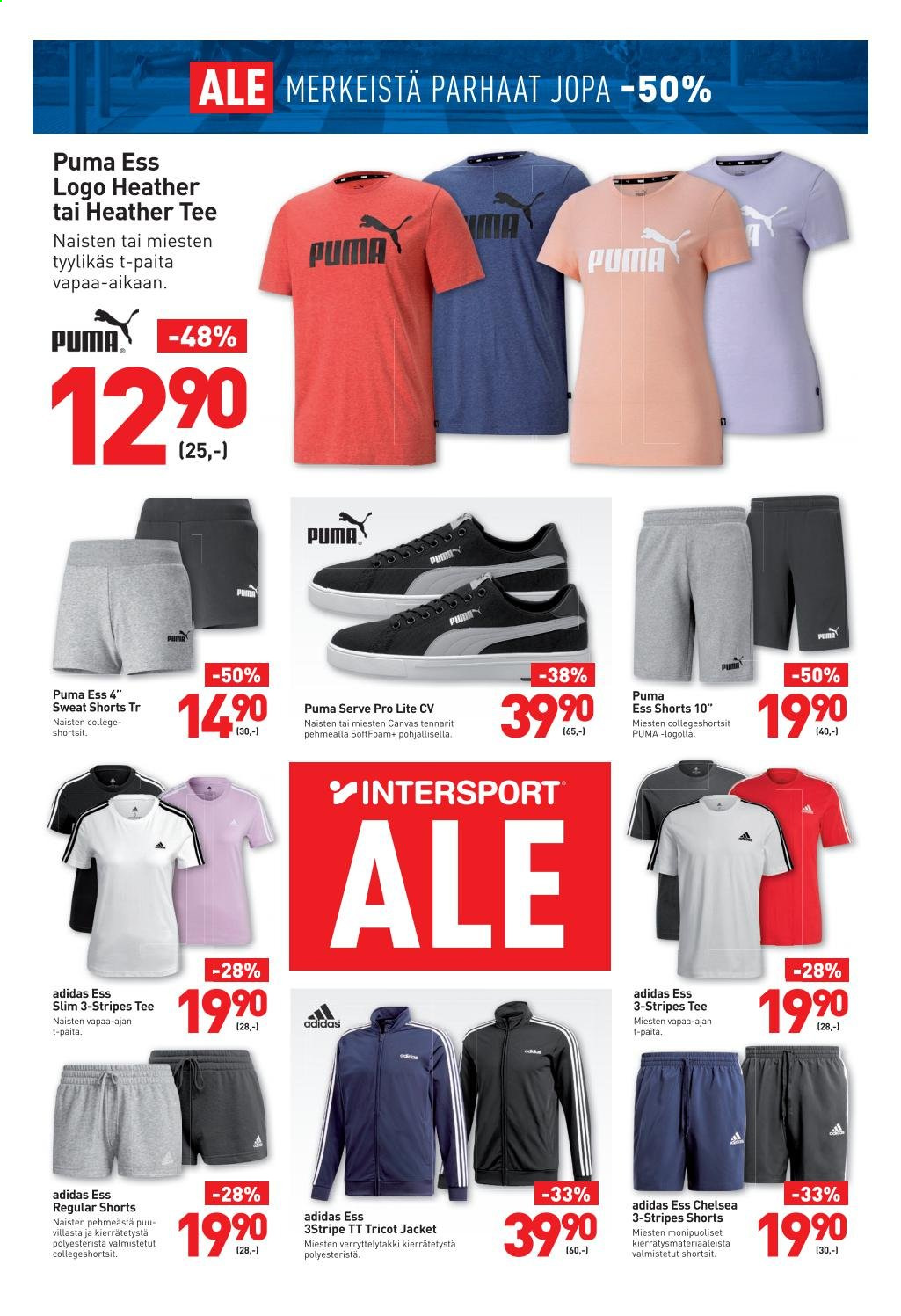 thumbnail - Intersport tarjoukset  - 30.06.2021 - 18.07.2021 - Tarjoustuotteet - Adidas, Puma, takki, shortsit, t-paita, tt. Sivu 6.