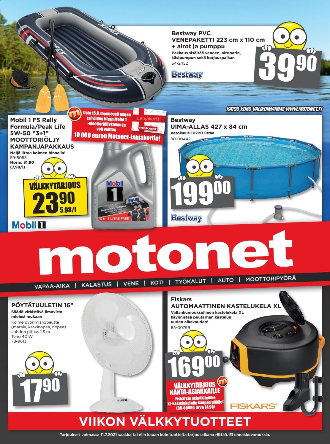 thumbnail - Motonet tarjoukset  - 30.06.2021 - 11.07.2021 - Tarjoustuotteet - Bestway, Fiskars, uima-allas, Mobil 1. Sivu 1.