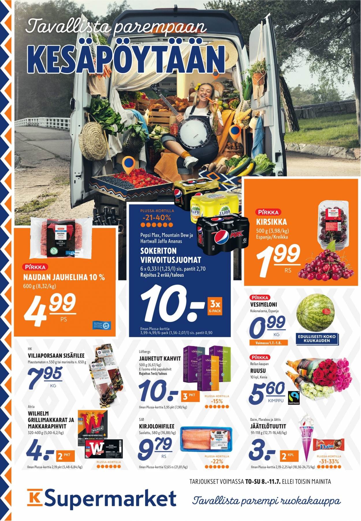 K-Supermarket tarjoukset - 08.07.2021 - 11.07.2021. Sivu 1