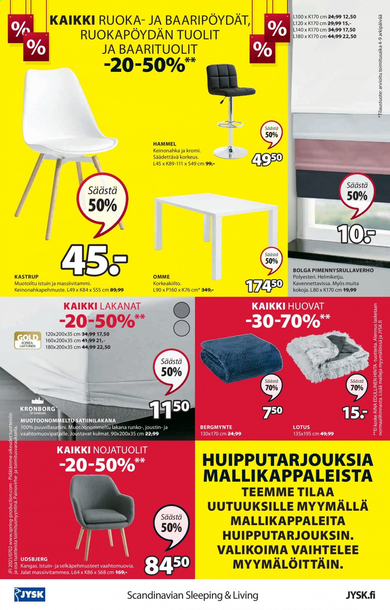 thumbnail - JYSK tarjoukset  - 12.07.2021 - 18.07.2021 - Tarjoustuotteet - lakana, tuoli. Sivu 16.