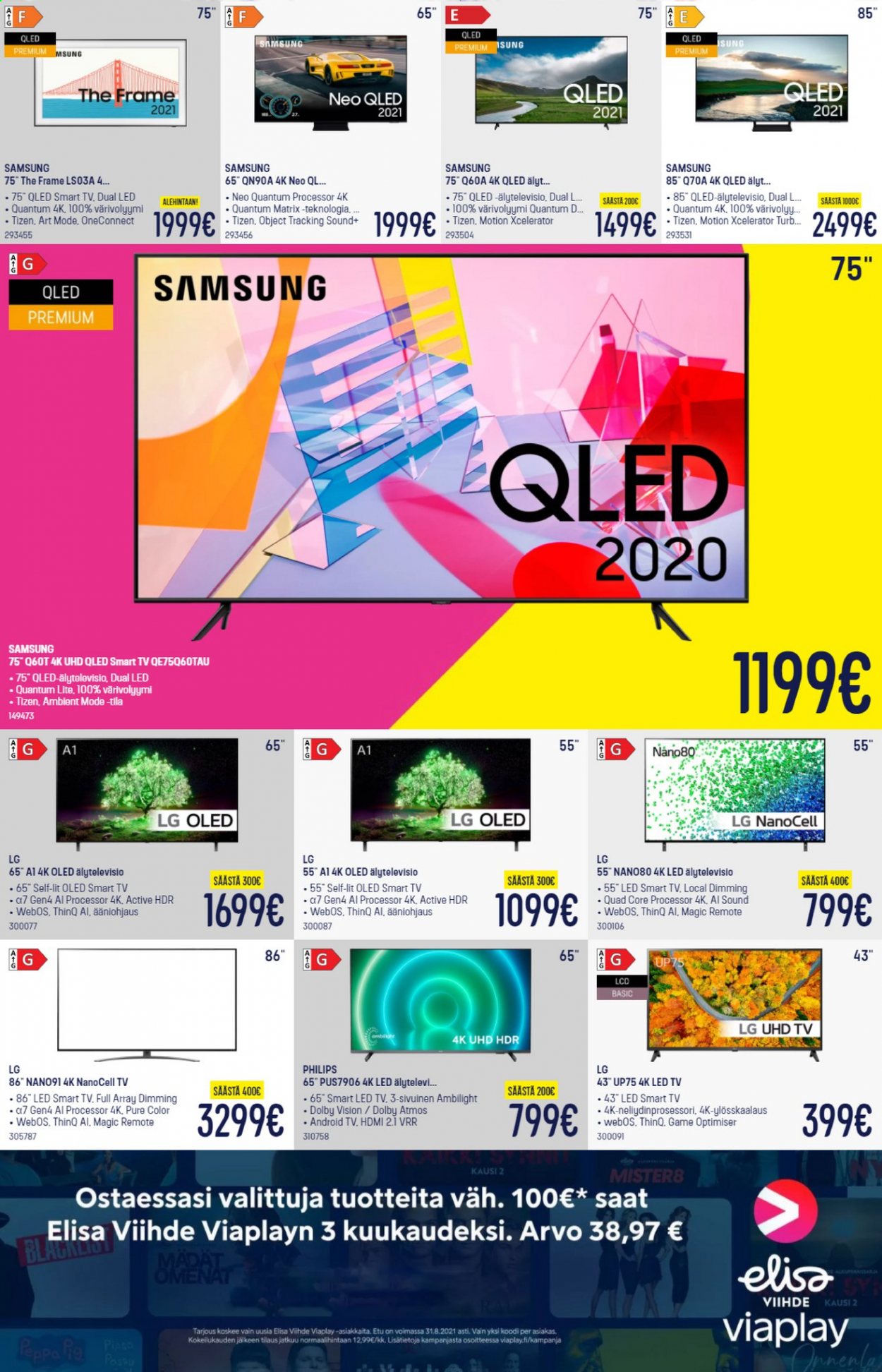 thumbnail - Gigantti tarjoukset  - 12.07.2021 - 18.07.2021 - Tarjoustuotteet - LG, Samsung, Philips, Android TV, QLED TV, Smart TV, TV, pure. Sivu 21.