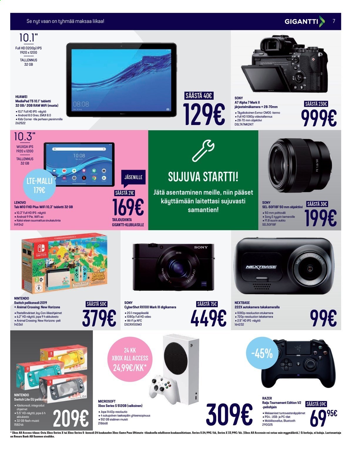 thumbnail - Gigantti tarjoukset  - 02.08.2021 - 08.08.2021 - Tarjoustuotteet - Huawei, Sony, MediaPad, Razer, järjestelmäkamera, objektiivi. Sivu 7.