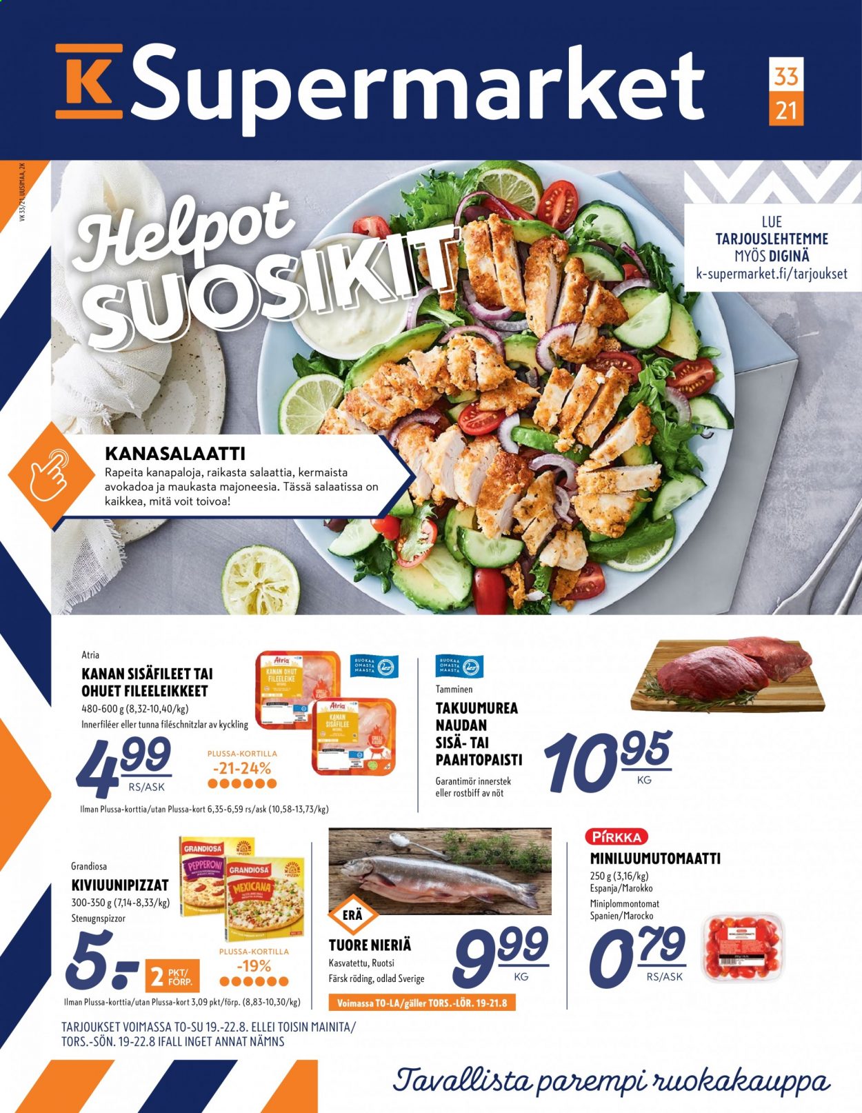 K-Supermarket tarjoukset - 19.08.2021 - 22.08.2021. Sivu 1