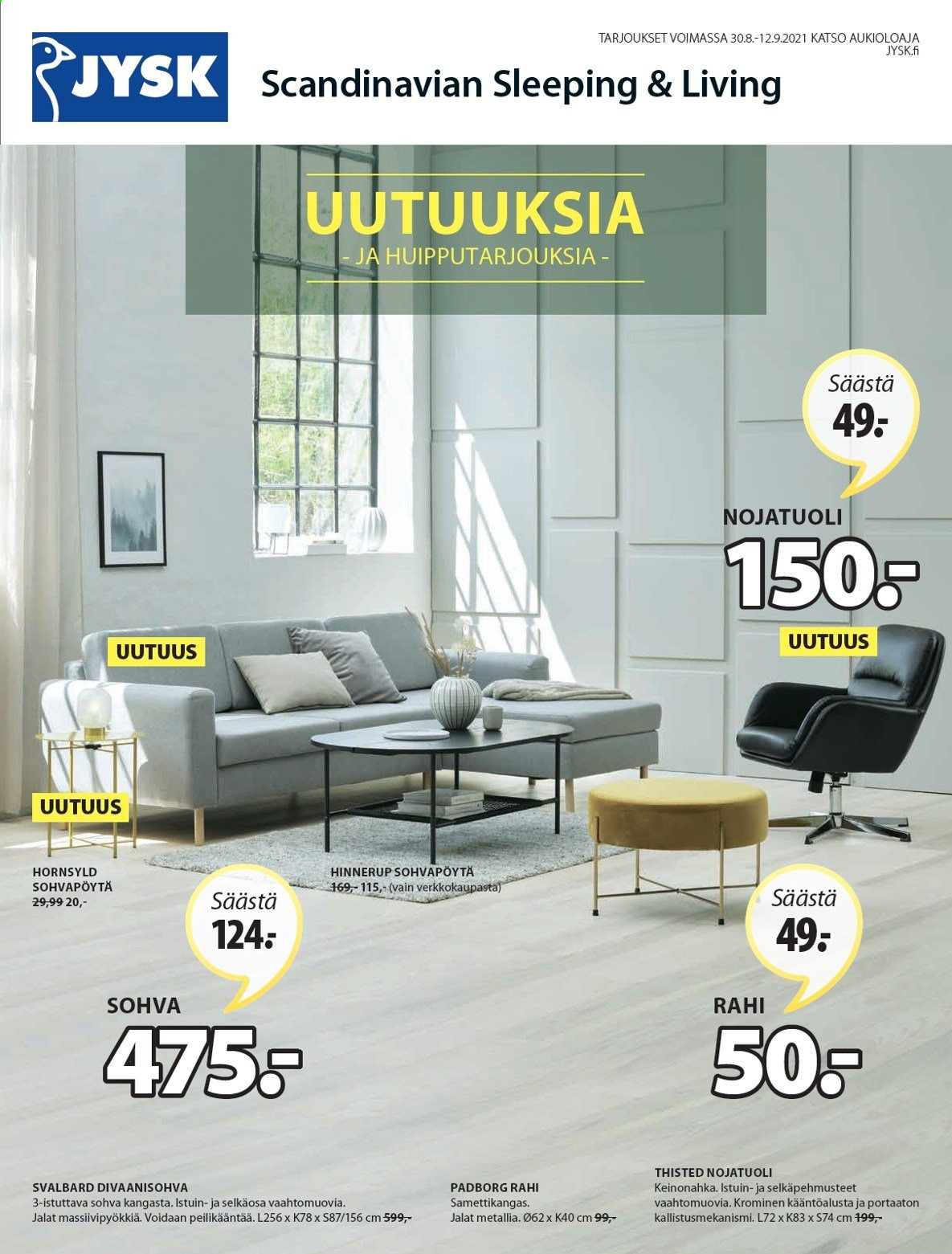 JYSK tarjoukset - 30.08.2021 - 12.09.2021. Sivu 1