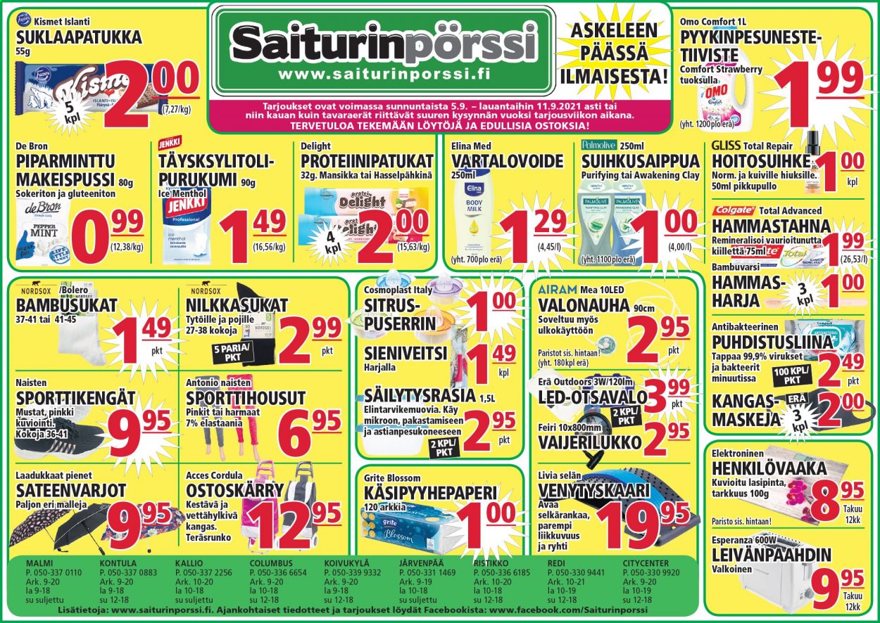 Saiturinpörssi tarjoukset - 05.09.2021 - 11.09.2021. Sivu 1