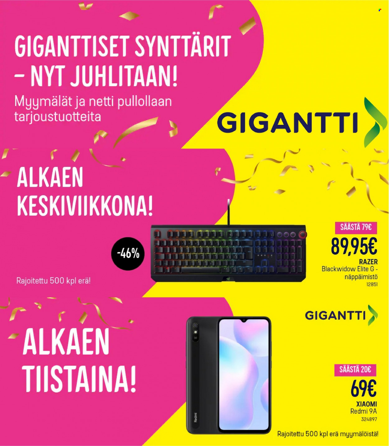 thumbnail - Gigantti tarjoukset  - 06.09.2021 - 28.09.2021 - Tarjoustuotteet - Xiaomi, Razer, näppäimistö. Sivu 1.