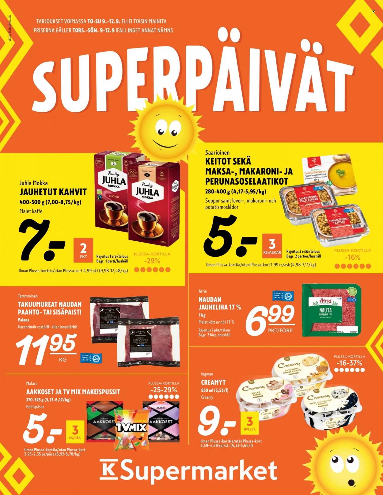 K-Supermarket tarjoukset - 09.09.2021 - 12.09.2021. Sivu 1