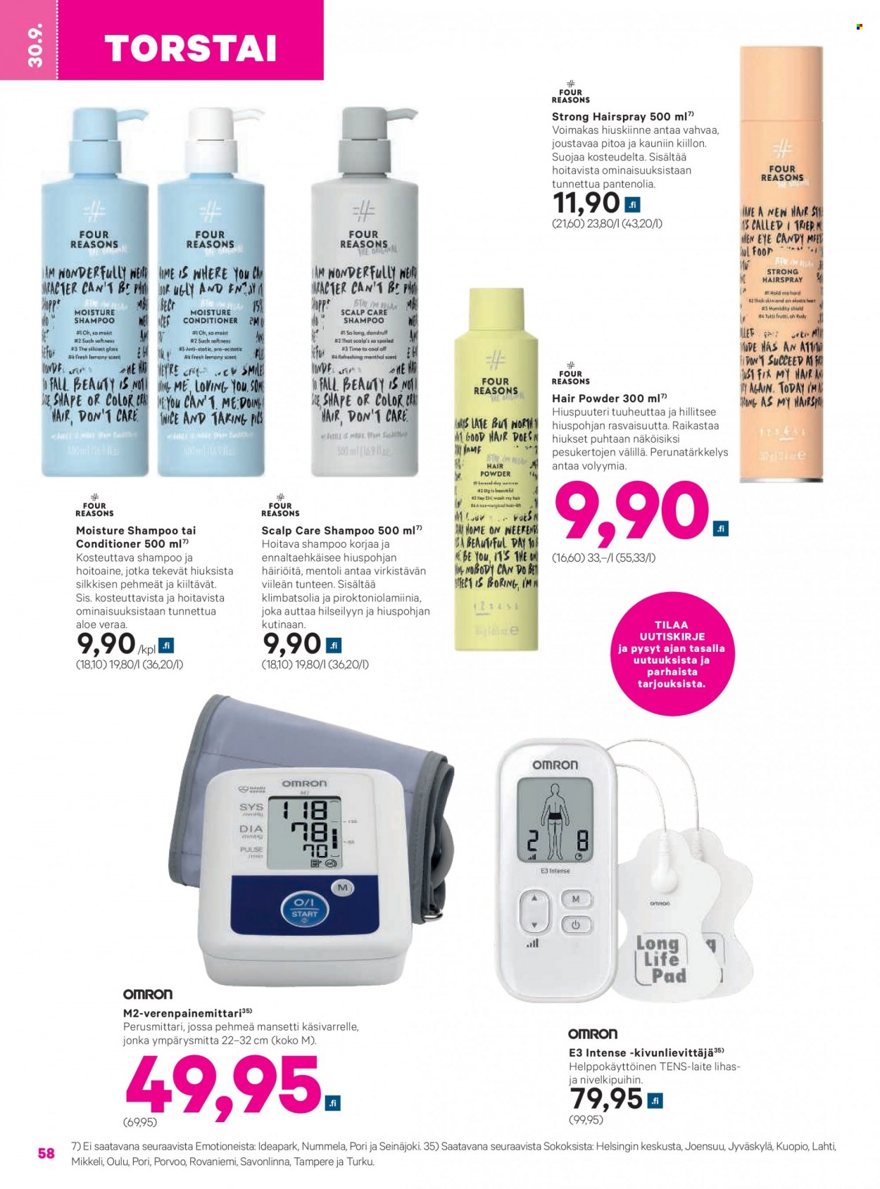 thumbnail - Sokos tarjoukset  - 29.09.2021 - 03.10.2021 - Tarjoustuotteet - shampoo, hiuskiinne, hoitoaine, torstai. Sivu 58.