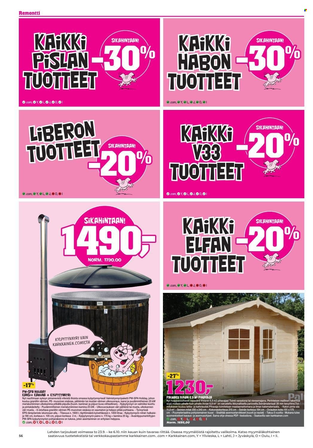 thumbnail - Kärkkäinen tarjoukset  - 23.09.2021 - 06.10.2021 - Tarjoustuotteet - kansi, kylpytynnyri. Sivu 48.