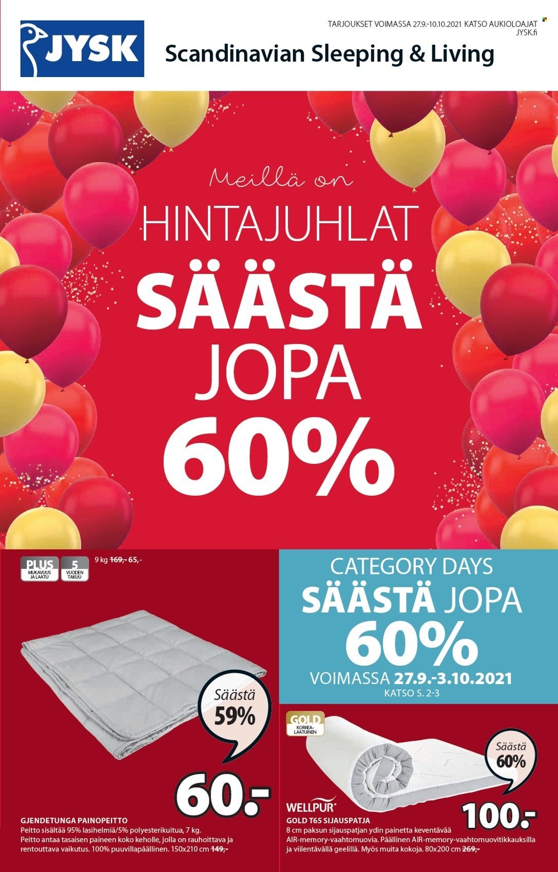 JYSK tarjoukset - 27.09.2021 - 10.10.2021. Sivu 1