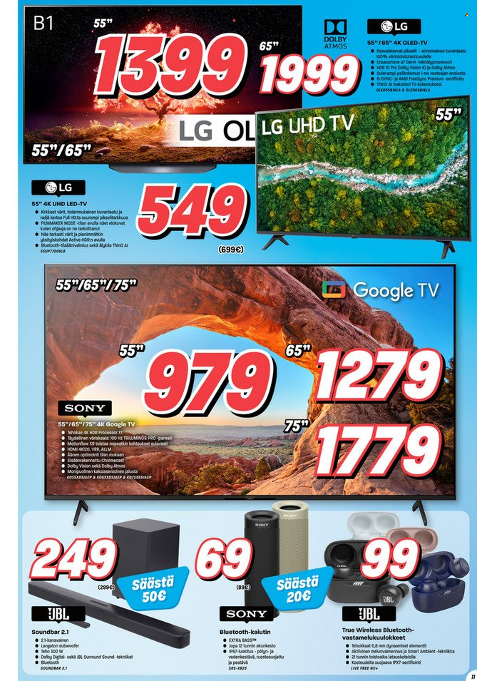 thumbnail - Veikon Kone tarjoukset  - 04.10.2021 - 17.10.2021 - Tarjoustuotteet - LG, Sony, JBL, Chromecast, kaiutin, soundbar. Sivu 11.