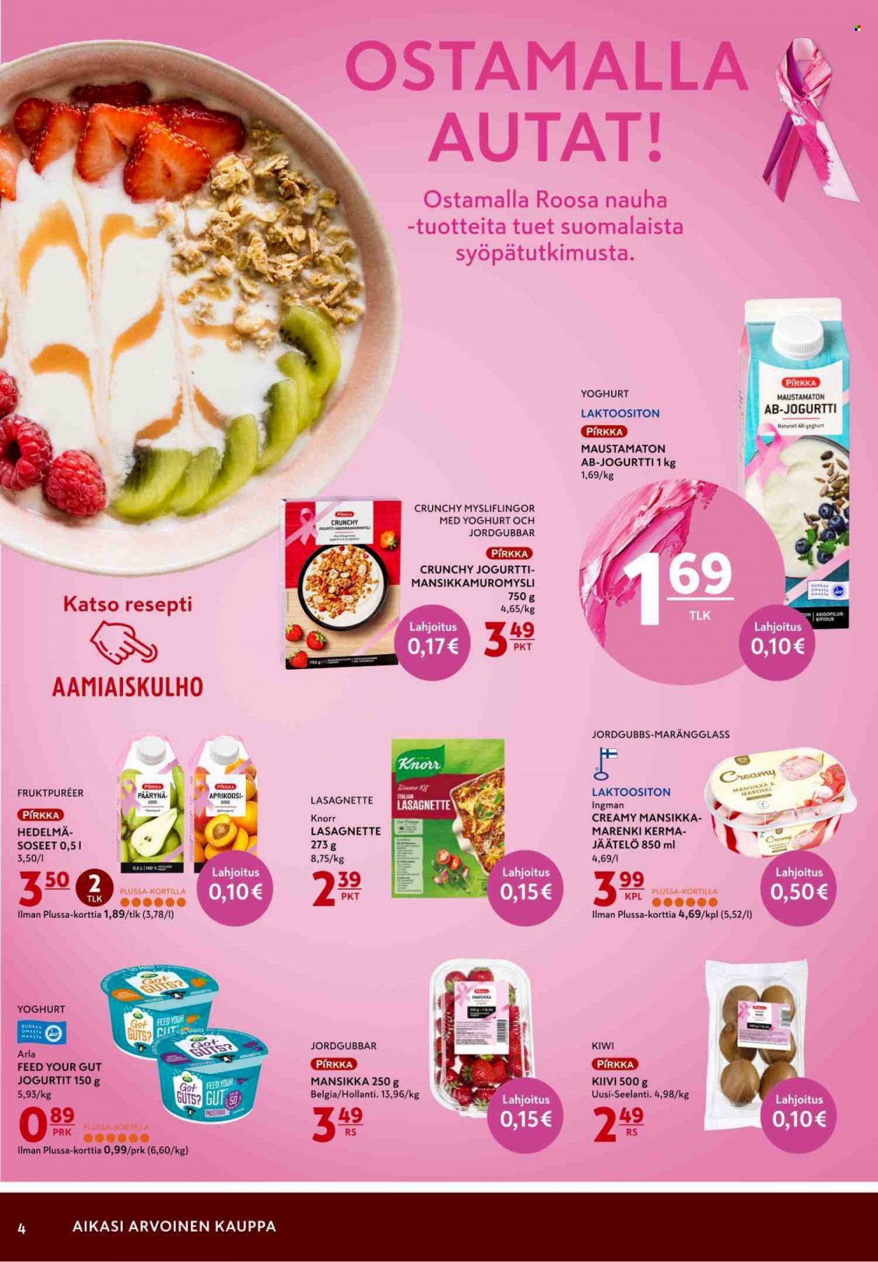 thumbnail - K-citymarket tarjoukset  - 07.10.2021 - 10.10.2021 - Tarjoustuotteet - kiivi, mansikan, Knorr, Arla, jogurtit, jäätelö. Sivu 4.