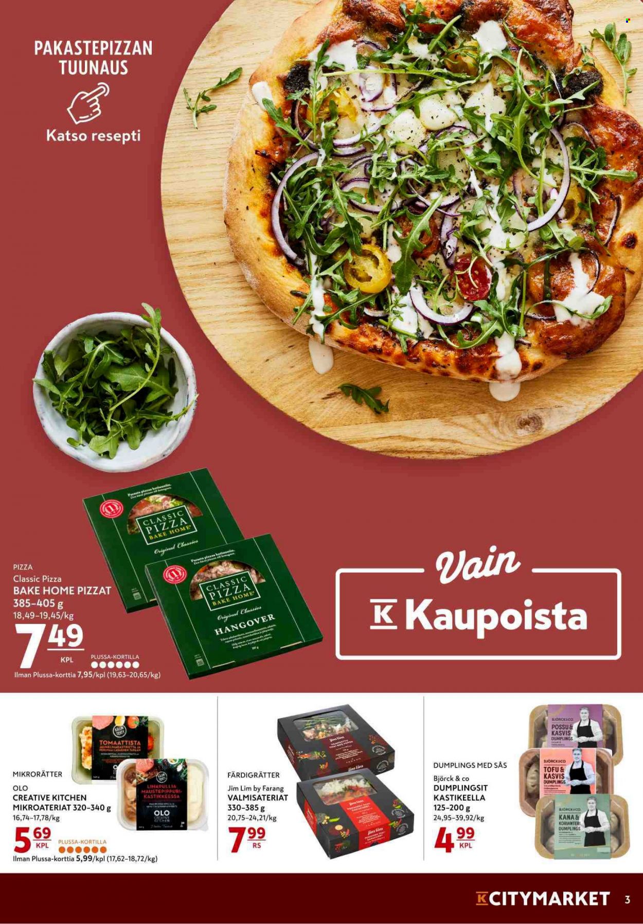 thumbnail - K-citymarket tarjoukset  - 11.10.2021 - 13.10.2021 - Tarjoustuotteet - pizza, tofu. Sivu 3.