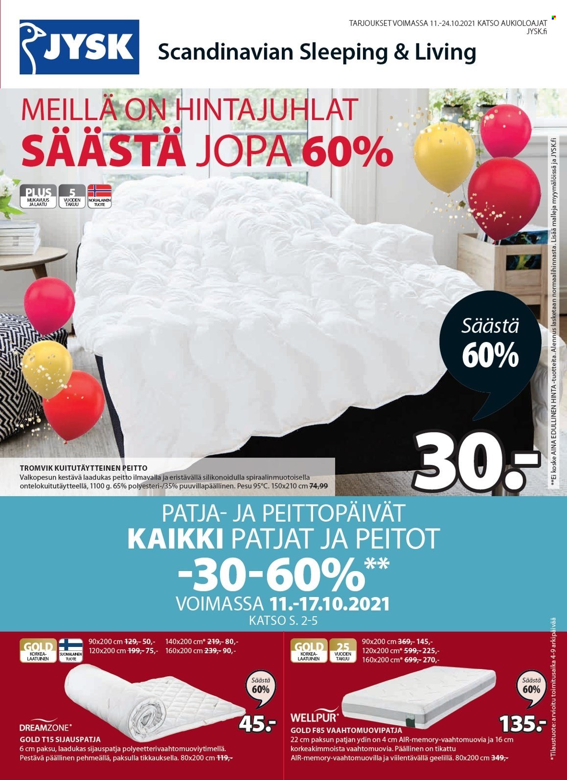 JYSK tarjoukset - 11.10.2021 - 24.10.2021. Sivu 1