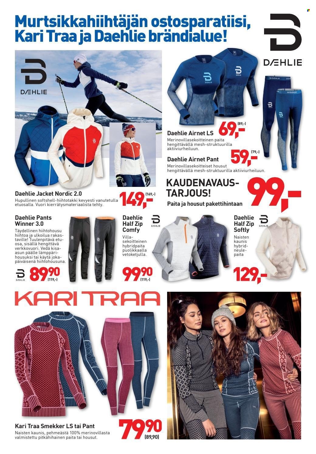 thumbnail - Intersport tarjoukset  - Tarjoustuotteet - Kari Traa, takki, housut, neule, paita, pitkähihainen paita. Sivu 3.