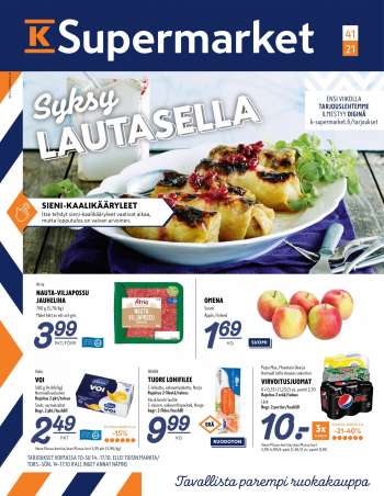 K-Supermarket tarjoukset  - 14.10.2021 - 17.10.2021.