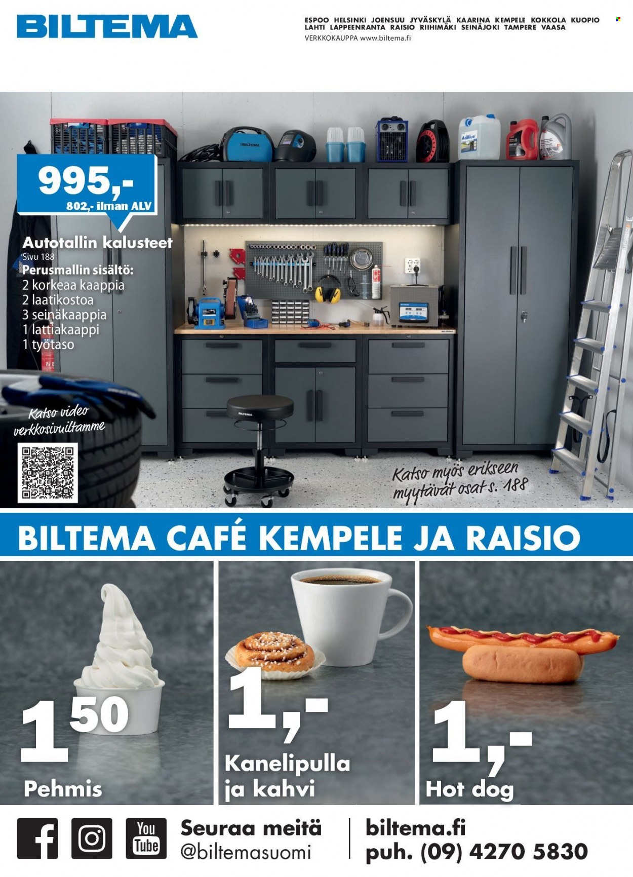 thumbnail - Biltema tarjoukset  - Tarjoustuotteet - hot dogs, kahvi, työtaso. Sivu 228.