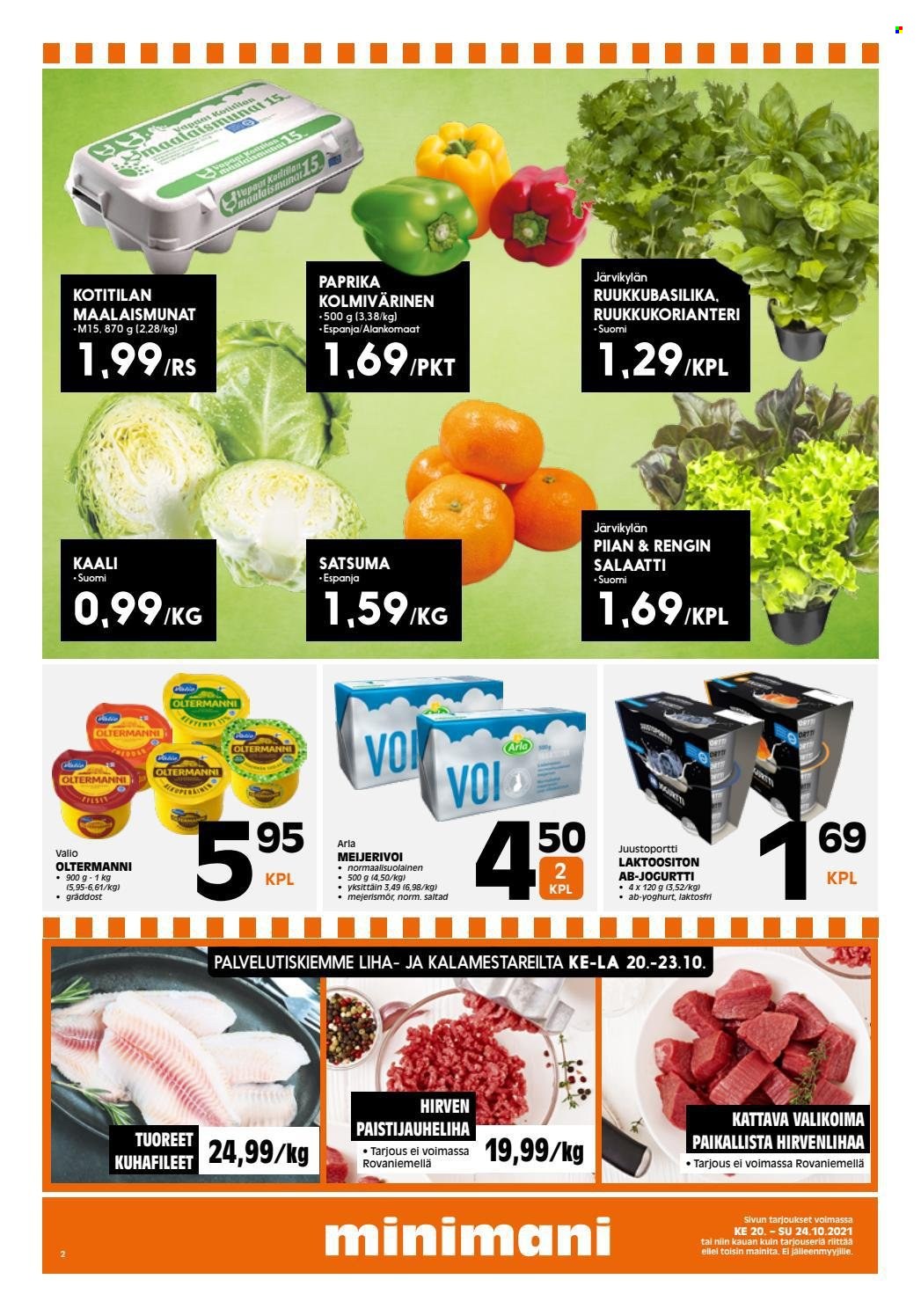 thumbnail - Minimani tarjoukset  - 20.10.2021 - 24.10.2021 - Tarjoustuotteet - paprika, Arla, jogurtit. Sivu 2.