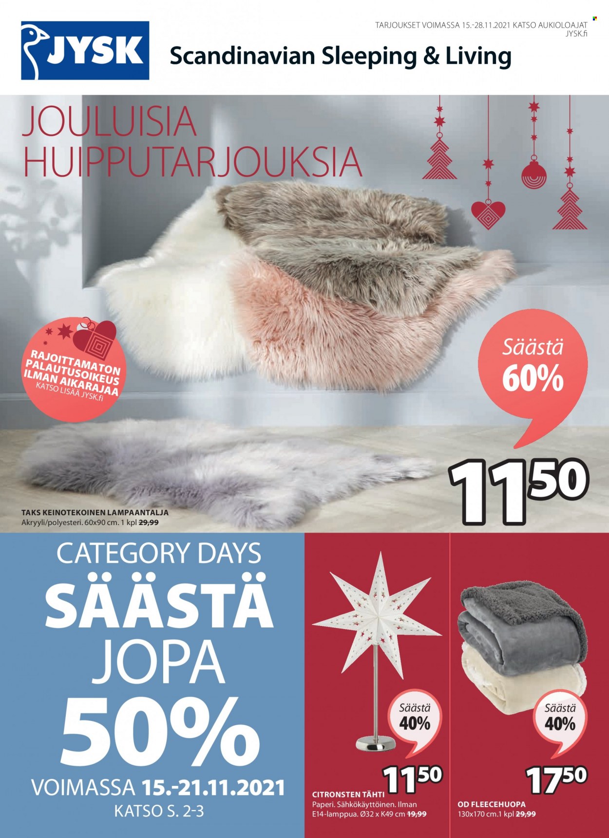 JYSK tarjoukset - 15.11.2021 - 28.11.2021. Sivu 1