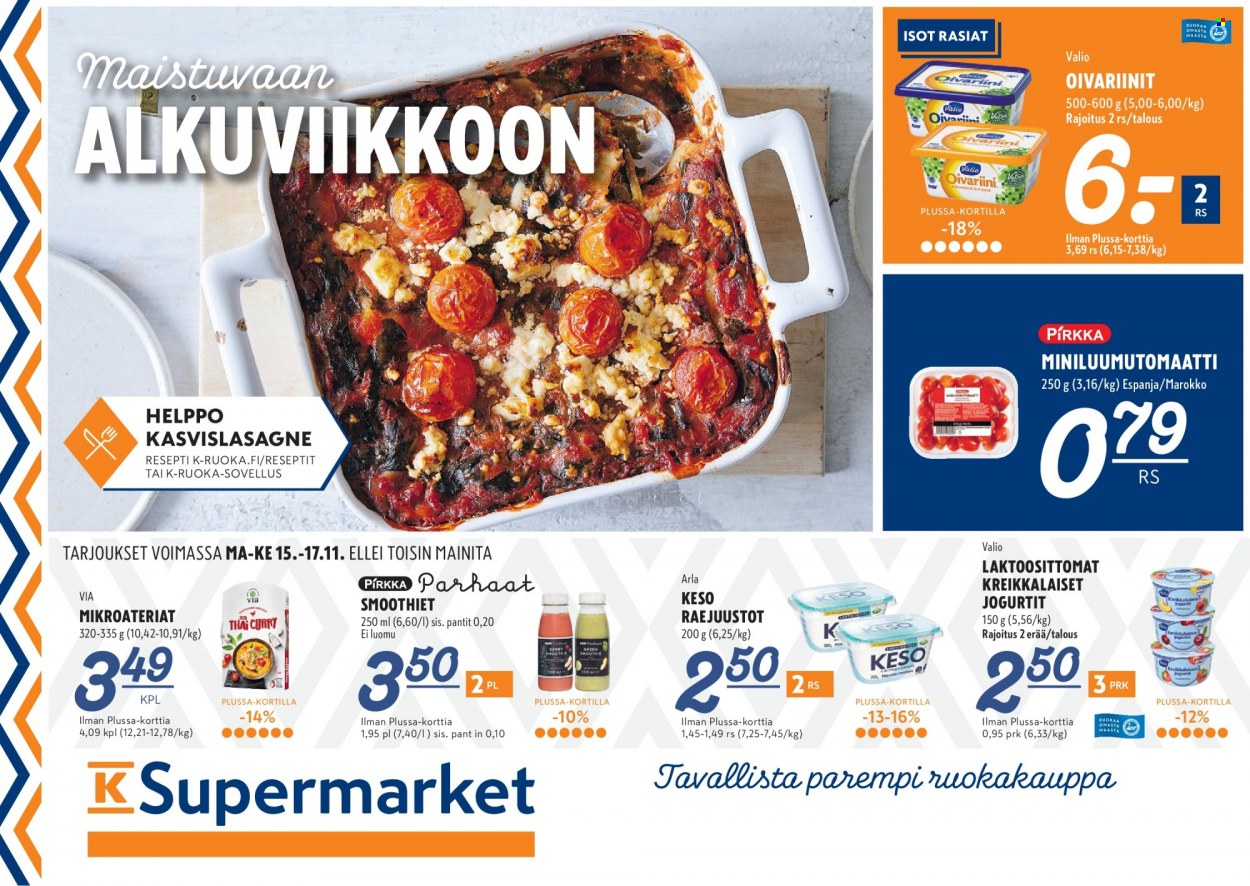 thumbnail - K-Supermarket tarjoukset  - 15.11.2021 - 17.11.2021 - Tarjoustuotteet - Arla, jogurtit. Sivu 1.