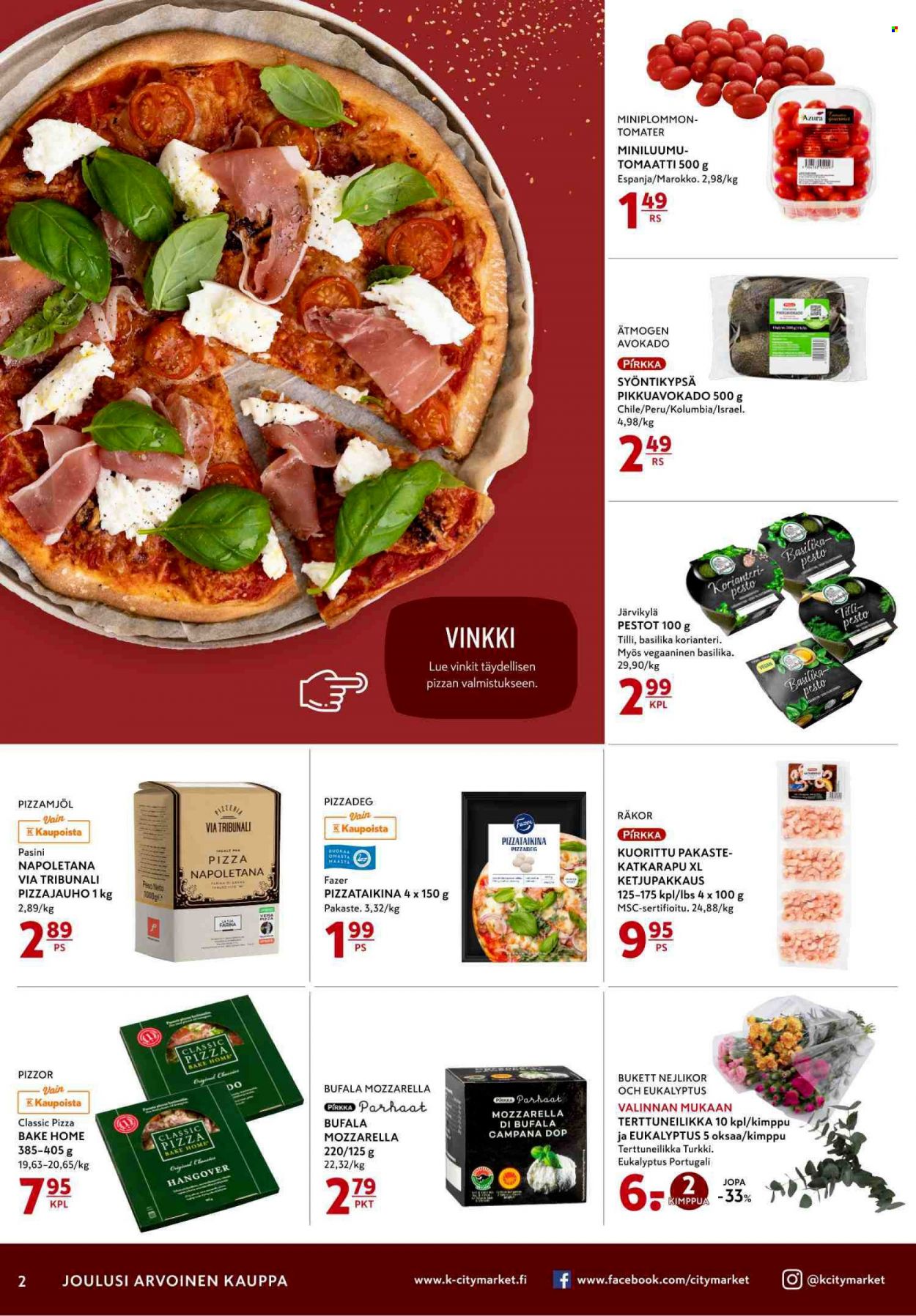 thumbnail - K-citymarket tarjoukset  - 18.11.2021 - 21.11.2021 - Tarjoustuotteet - avokado, tilli, tomaatti, pizza, Karl Fazer, vegan. Sivu 2.
