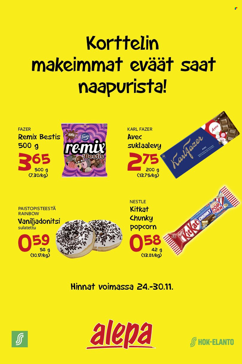 thumbnail - Alepa tarjoukset  - 24.11.2021 - 30.11.2021 - Tarjoustuotteet - Nestlé, Karl Fazer. Sivu 1.