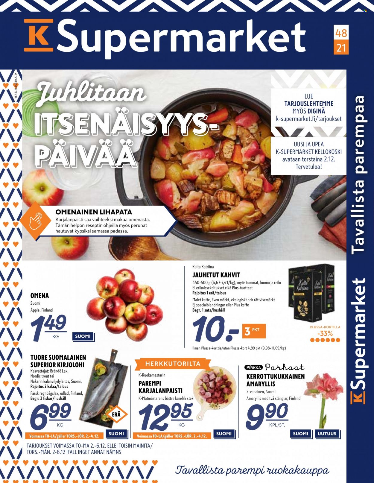 K-Supermarket tarjoukset - 02.12.2021 - 06.12.2021. Sivu 1
