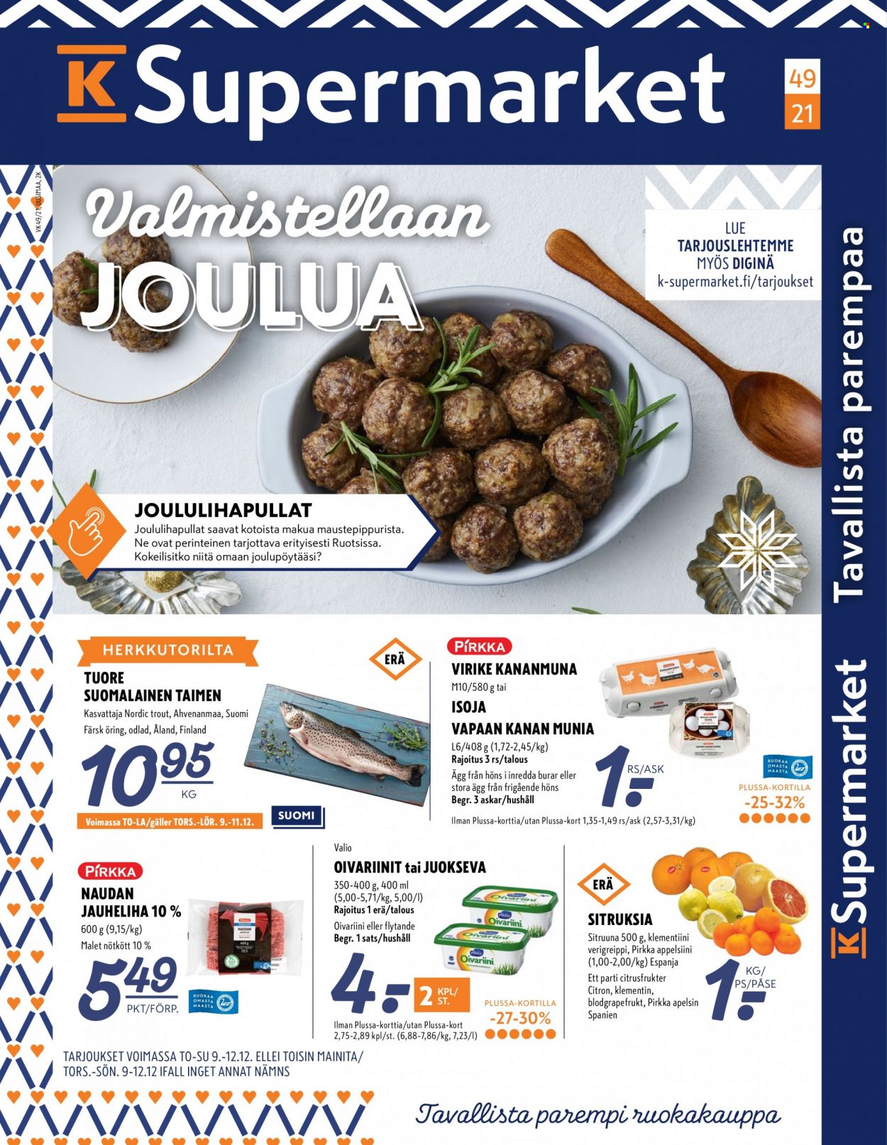 K-Supermarket tarjoukset - 09.12.2021 - 12.12.2021. Sivu 1