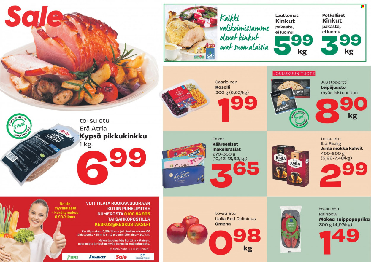 thumbnail - Sale tarjoukset  - Tarjoustuotteet - Atria, leipäjuusto, Karl Fazer, Paulig, kahvi, Juhla Mokka. Sivu 1.