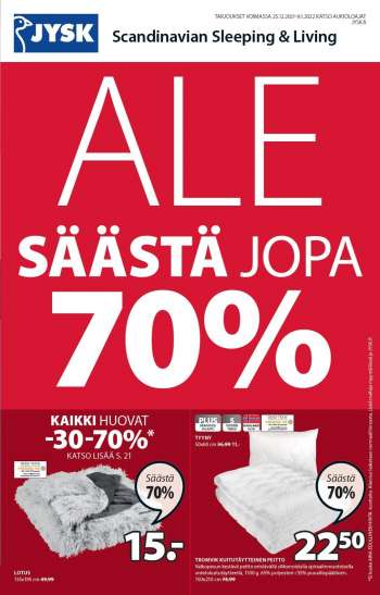 JYSK tarjoukset  - 25.12.2021 - 09.01.2022.