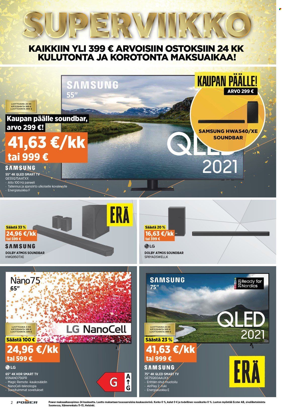 thumbnail - Power tarjoukset  - 24.01.2022 - 30.01.2022 - Tarjoustuotteet - LG, Samsung, QLED TV, Smart TV, TV, soundbar. Sivu 2.