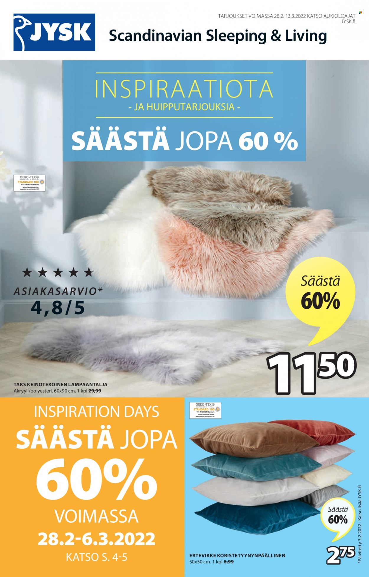 JYSK tarjoukset - 28.02.2022 - 13.03.2022. Sivu 1