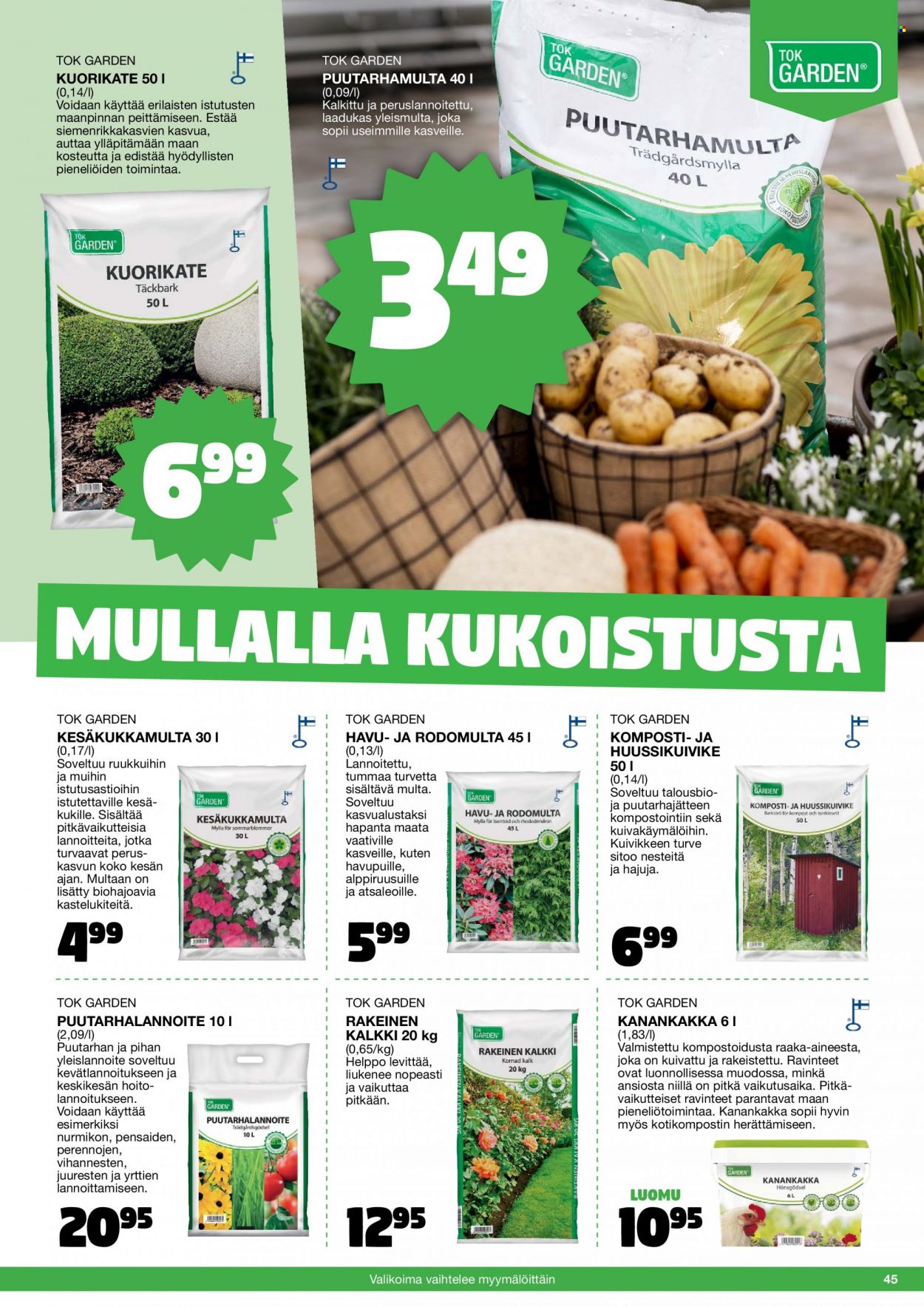 thumbnail - Tokmanni tarjoukset  - Tarjoustuotteet - huussikuivike, komposti, puutarhamulta. Sivu 45.